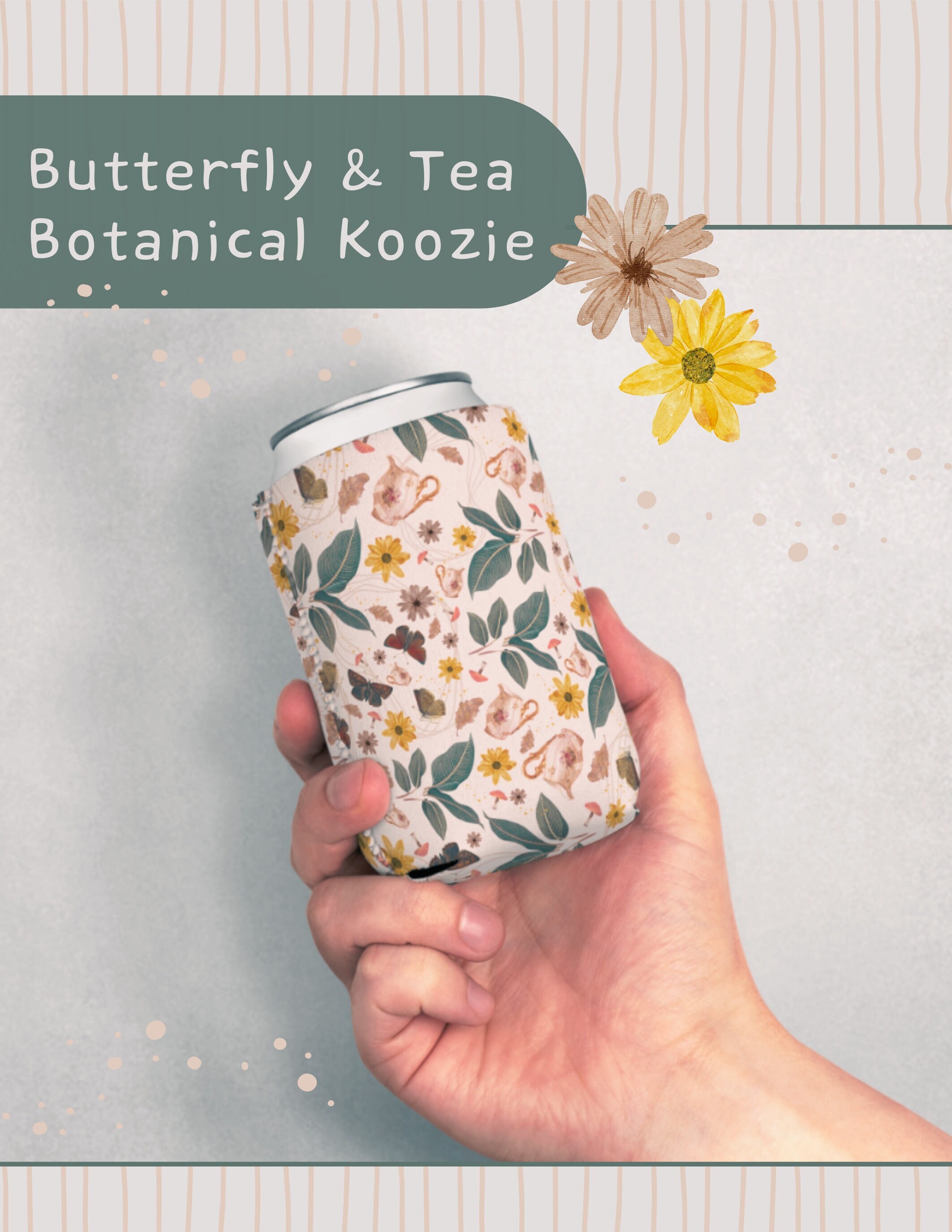 Butterflies and Flowers Can Koozie