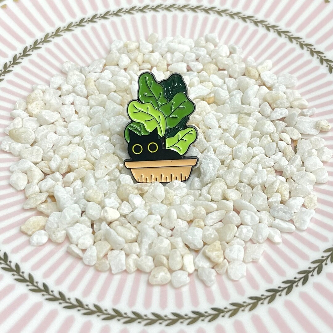 Cute Black Cat in Planter Plant Enamel Pin Badge,enamel Lapel Pin