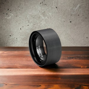 12mm Brushed Finish Black Tungsten Carbide Ring - Mens Rings - Mens Wedding Ring