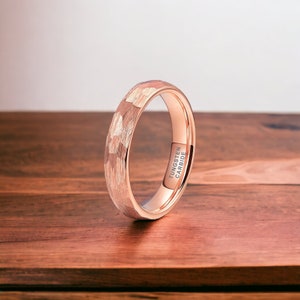 4mm Rose Gold Domed Hammered Tungsten Ring - Mens Rings - Mens Wedding Ring