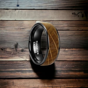8mm Black Domed Whisky Barrel Wood Tungsten Ring - Mens Rings - Mens Wedding Ring
