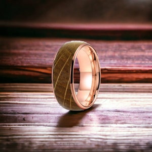 8mm Rose Gold Domed Whisky Barrel Wood Tungsten Ring - Mens Rings - Mens Wedding Ring