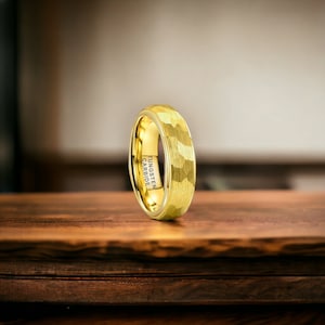6mm Gold Hammered Tungsten Ring - Mens Rings - Mens Wedding Ring