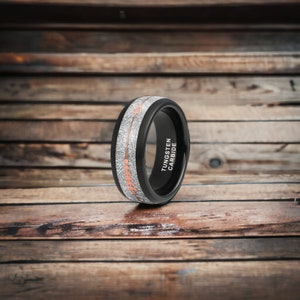 8mm Schwarzer Wolfram Ring mit Rose Gold Pfeil Inlay - Herren Ringe - Herren Ehering