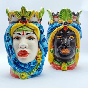 Ceramica di Caltagirone &quot; Sicilian ( Africane Model ) Moorish heads&quot; 20H