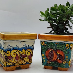 Ceramica di Caltagirone Square Planter – 17cm (6.7 inches) – Handcrafted Sicilian Ceramic Pot