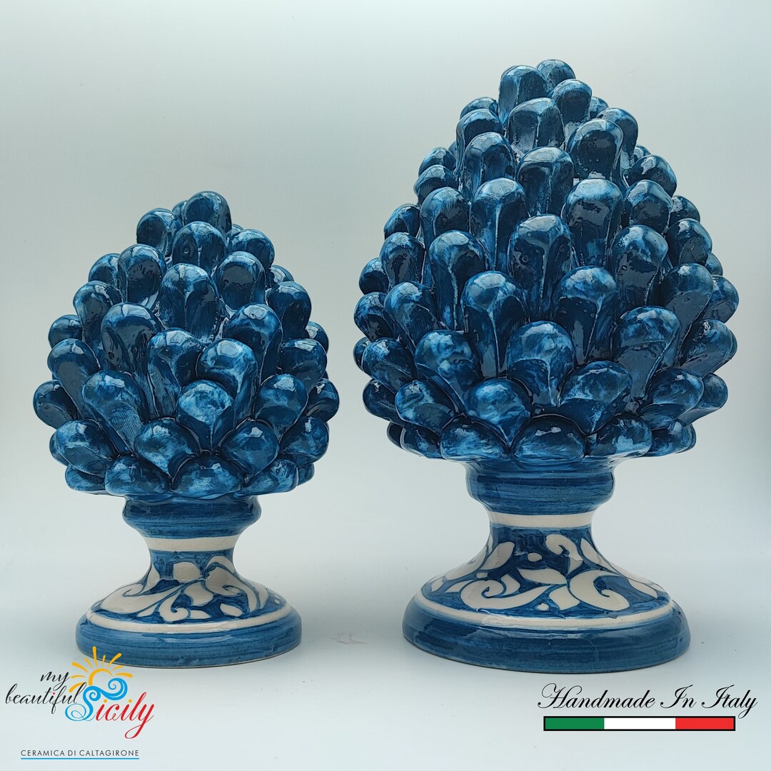 Sicilian Ceramic Pine Cone Hand Made With Decorative Base Etsy