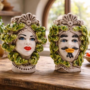 Handmade Sicilian Moorish Head 21cm 8.3in Ceramic Vase from Caltagirone Italian Pottery Decor