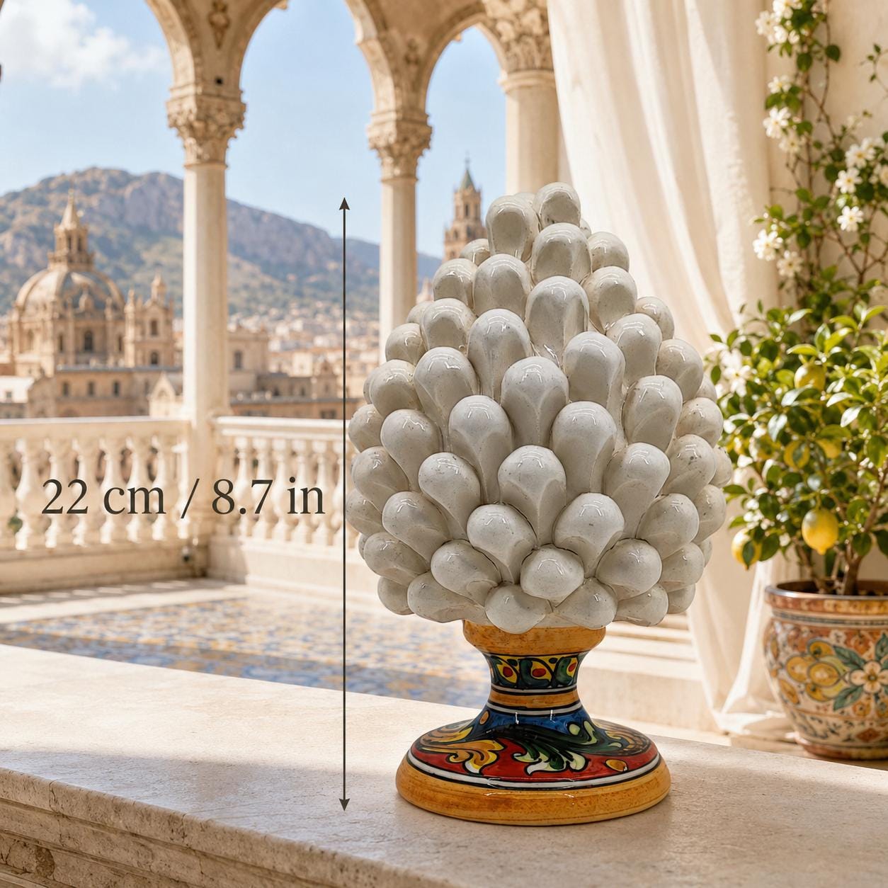 シチリア島カルタジローネ産の手作り陶器製松ぼっくり。幸運のシンボル