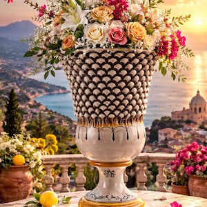 Large Caltagirone Pigna Vase – Handmade Sicilian Ceramic Urn, Italian Home Decor