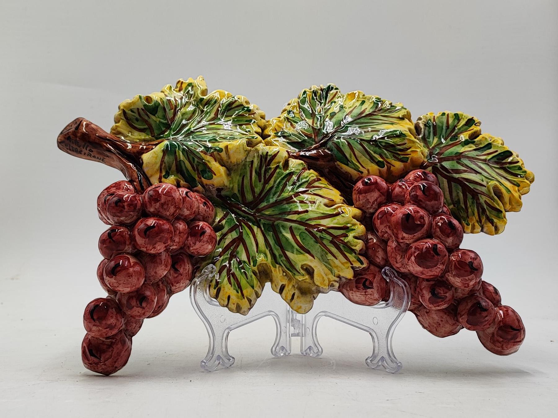 手作りのイタリア製陶器製ブドウの壁飾り：シチリア陶器（13.7インチ x