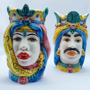 Ceramica di Caltagirone &quot; Sicilian ( Africane Model ) Moorish heads&quot; 20H