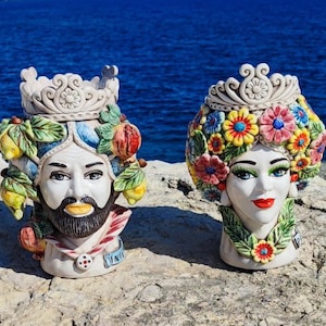 Teste di Moro, hand-moulded Caltagirone Ceramic handcrafted 4 season line H.30 L.20