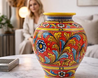 Jarrón hecho a mano Ceramica di Caltagirone – 31 cm / 12,2 pulgadas de alto