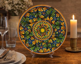 Piatto da muro in ceramica di Caltagirone dipinto a mano 38 cm – Piatto decorativo siciliano