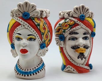Handcrafted Sicilian Ceramica di Caltagirone Moorish Heads - Mediterranean Decor with Traditional Italian Pottery