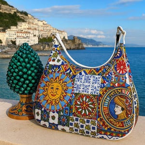 Handmade Italian Shoulder Bag – Sicilian Sun & Tile Pattern