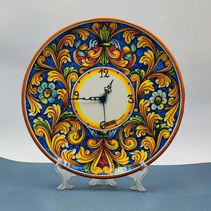 Handcrafted Ceramic Caltagirone Clock in Baroque Style