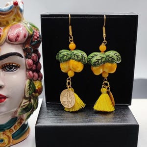 Handmade Sicilian Lemon Ceramic Earrings – 8.5 cm (3.3 in) Total Length