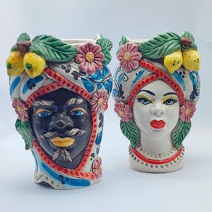 Teste di Moro, Ceramica di Caltagirone - Handcrafted Mediterranean Art Sculpture in Italian Pottery