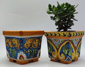 Ceramica di Caltagirone_ square planter  23cm _ various decorations