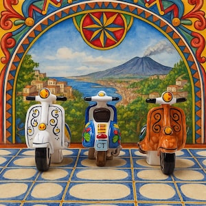 Handcrafted Caltagirone Ceramic 1970s Vespa - Sicilian Retro Decor