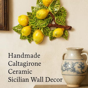 Ramo di limone in ceramica Caltagirone fatto a mano - Decorazione murale siciliana