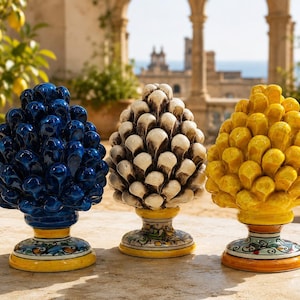 Handmade Sicilian ceramic pine cone measuring 15 cm / 5.9 in.