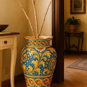 Portaombrelli in ceramica siciliana - Pezzo unico fatto a mano in stile mediterraneo