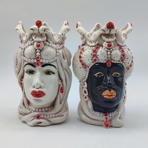 Complete set of Ceramica di Caltagirone &quot; Sicilian ( Emiro Model ) Moorish heads 20cm