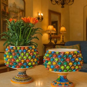 Caltagirone Ceramics half pinecone cachepot  Sicilian Multicolour 22/23cm Dia.