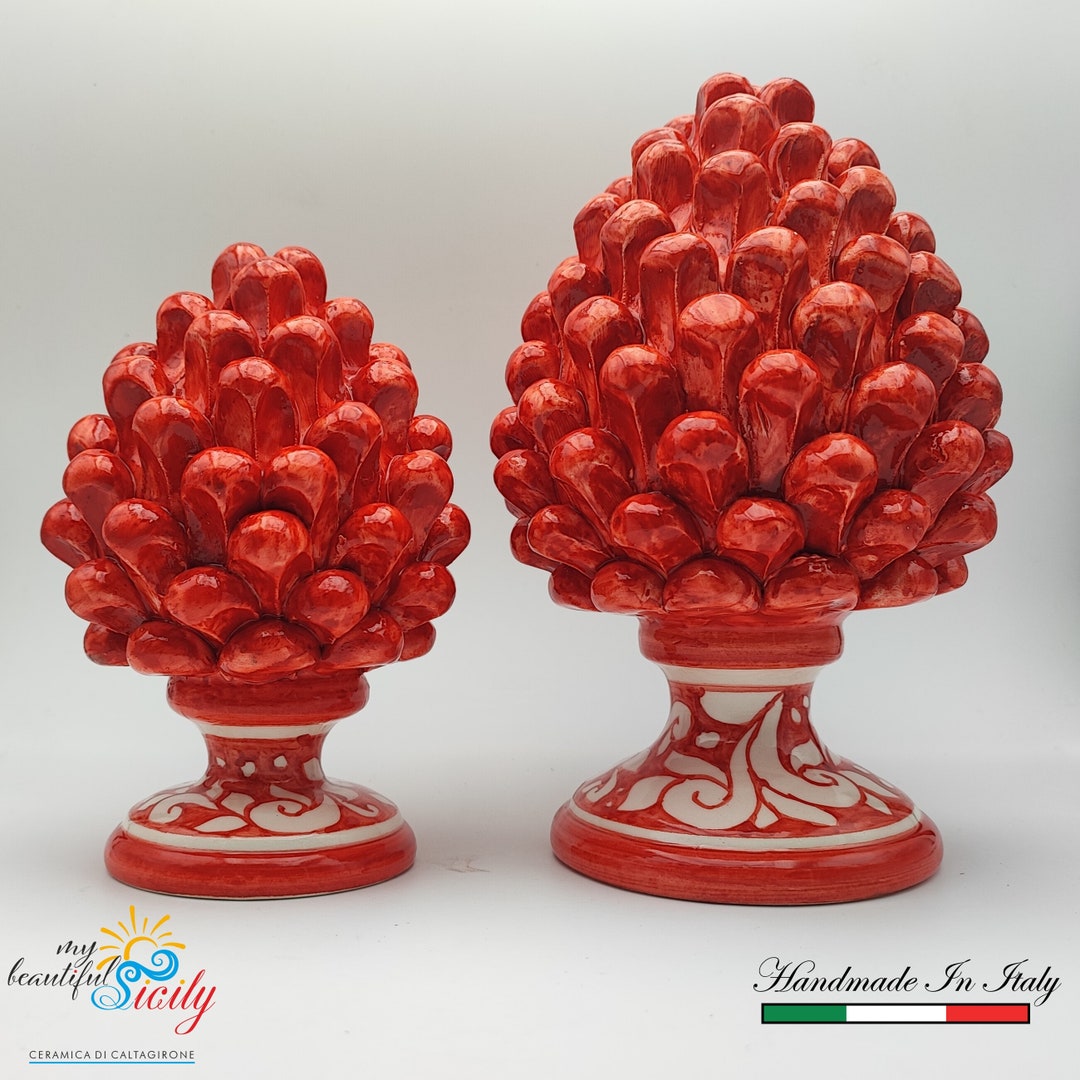 Sicilian Ceramic Pine Cone Hand Made With Decorative Base Etsy