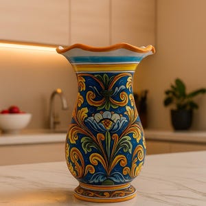 Handmade Sicilian Ceramic Vase – 31 cm (12.2 in) – Caltagirone Majolica Art