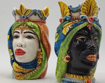 Ceramica di Caltagirone " Sicilian ( Africane Model ) Moorish heads" 20H