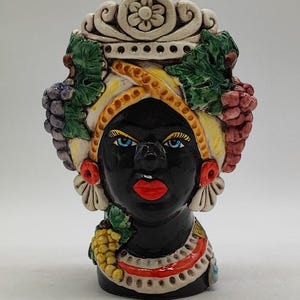 Handmade Sicilian Moorish Head Vase: Ceramica di Caltagirone Pottery