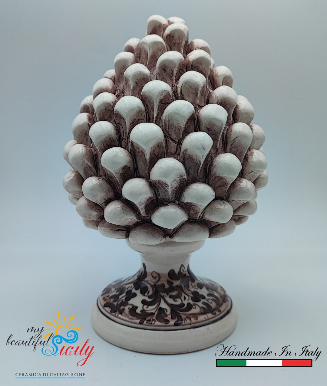 Sicilian Ceramic Pine Cone Hand Made With Decorative Base Etsy