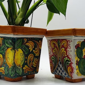 Ceramica di Caltagirone Square Planter 22cm (8.66&quot;) – Handcrafted Sicilian Ceramic Pot with Traditional Decorations