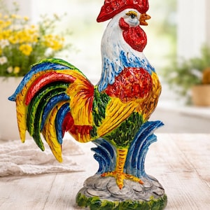 Handmade Caltagirone Ceramic Rooster – 39cm Italian Pottery Sculpture – Traditional Kitchen Decor