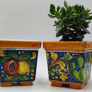 Ceramica di Caltagirone Square Planter – 17cm (6.7 inches) – Handcrafted Sicilian Ceramic Pot