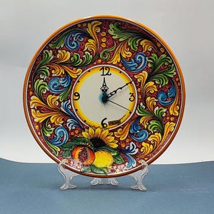 Handcrafted Ceramic Caltagirone Clock in Baroque Style