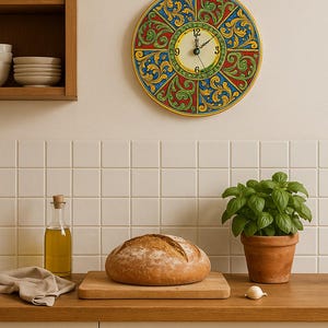 Handcrafted Ceramic Caltagirone Clock in Baroque Style