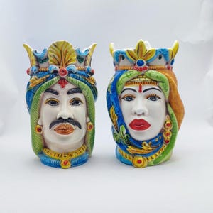 Ceramica di Caltagirone &quot; Sicilian ( Africane Model ) Moorish heads&quot; 20H