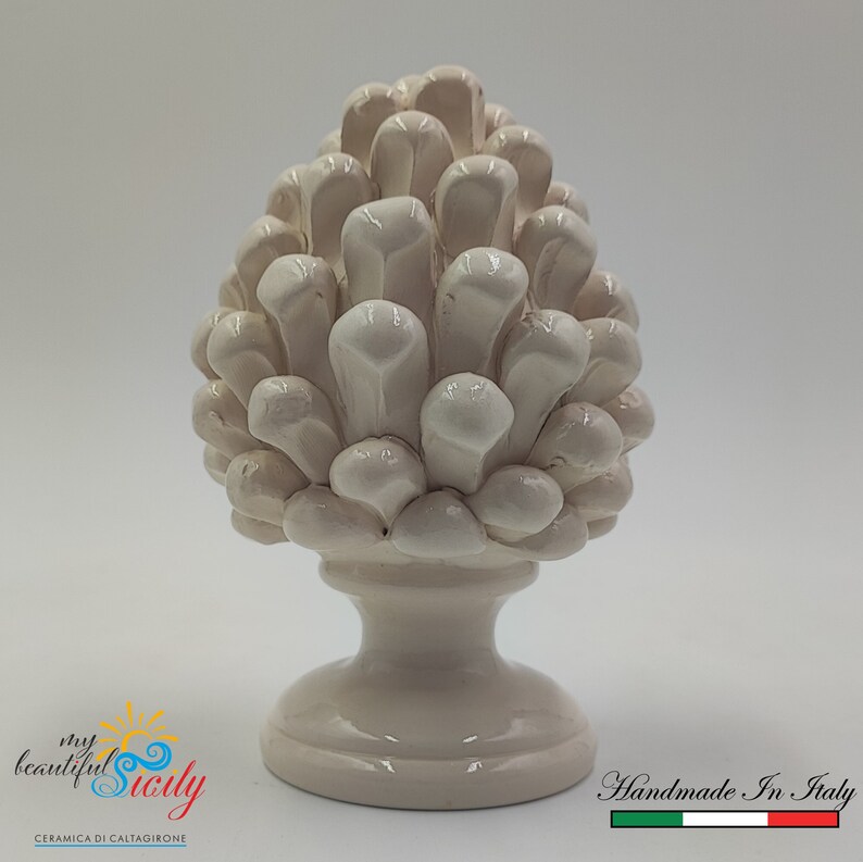 Sicilian Ceramic Pine Cone, Hand Made, With Decorative Base and With
