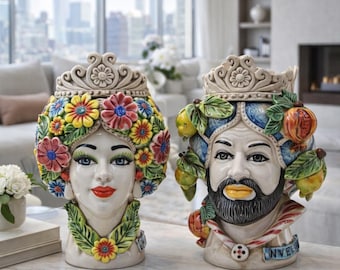 Teste di Moro Linea "4 stagioni" Ceramica Caltagirone cm H.30 L.22 Artigianale