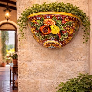 Hand-Painted Sicilian Wall Planter – Authentic Ceramica di Caltagirone, Traforato Design, Made in Italy