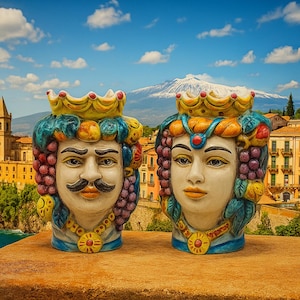 Hand-Painted Caltagirone Ceramic Sicilian Moorheads - H.14