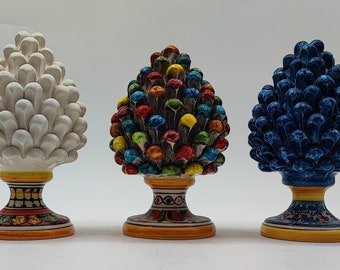 Sicilian ceramic pine cone, hand made with decorative base 20cm