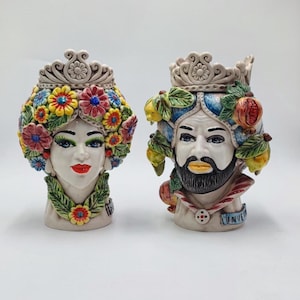 Teste di Moro Linea &quot;4 stagioni&quot; Ceramica Caltagirone cm H.30 L.22 Artigianale
