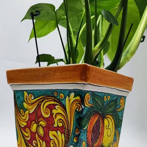 Ceramica di Caltagirone Square Planter 22cm (8.66&quot;) – Handcrafted Sicilian Ceramic Pot with Traditional Decorations