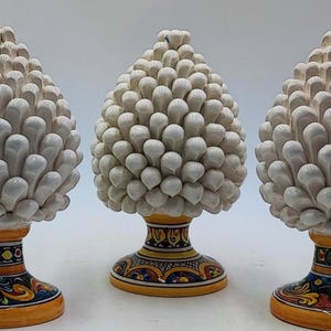 Sicilian ceramic pine cone, hand made with decorative base 20cm